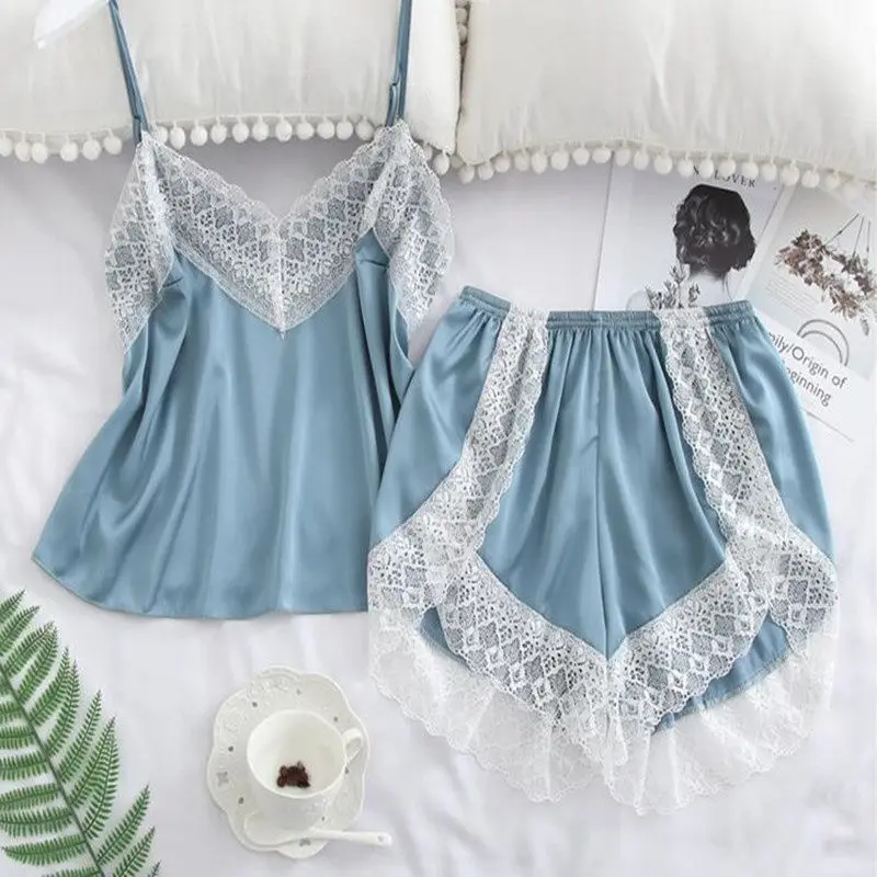 Sleepwear Set Short Pajamas Women Lace Sexy Tops Shorts Summer Loungewear Fashion Soft Women Clothing Homewear Suit 2022 New