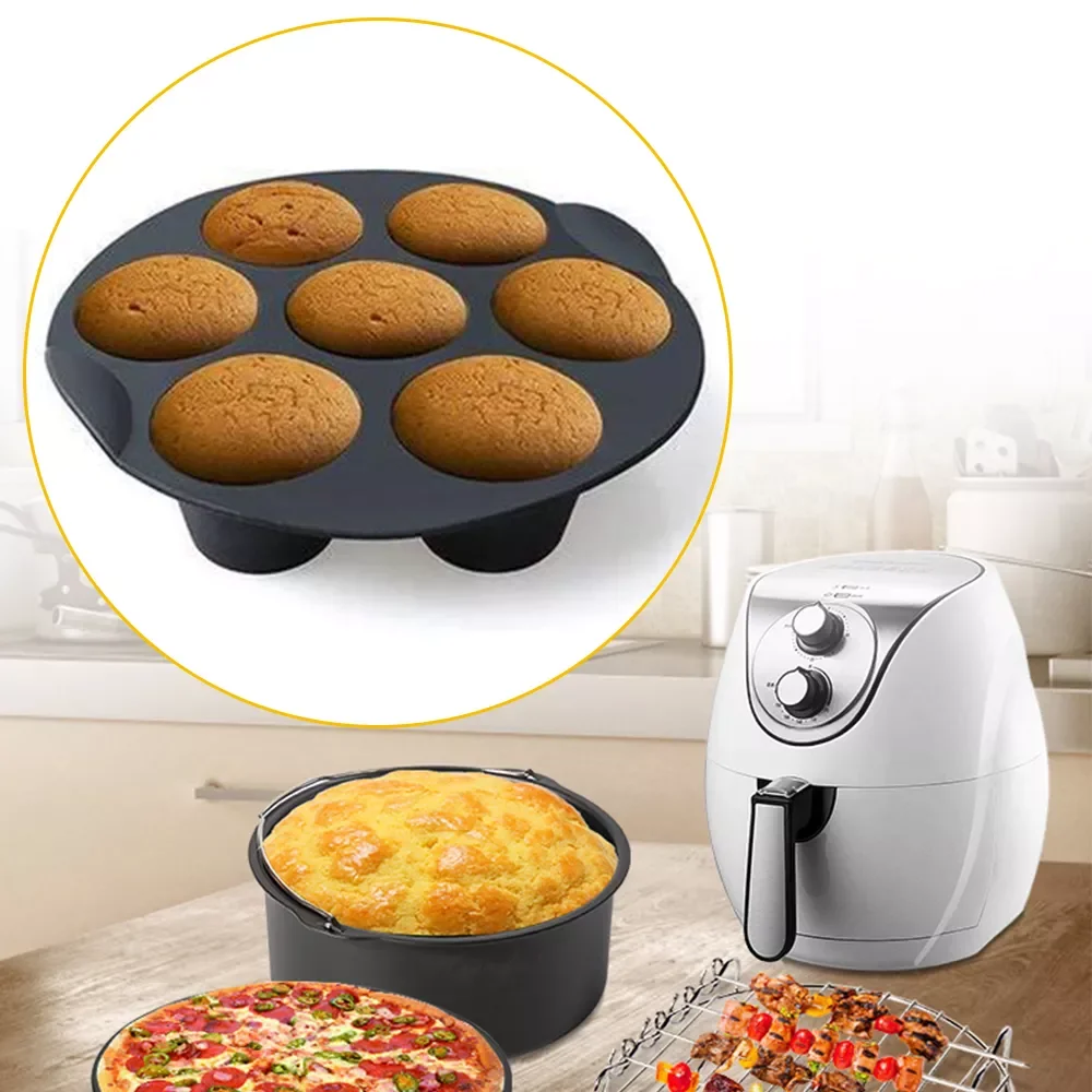 

NEW2022 7 Holes Round Muffin Cup Cake Air Fryer Accessories Baking Basket Plate Grill Pot Kitchen Cooking Tool For Party Mousse