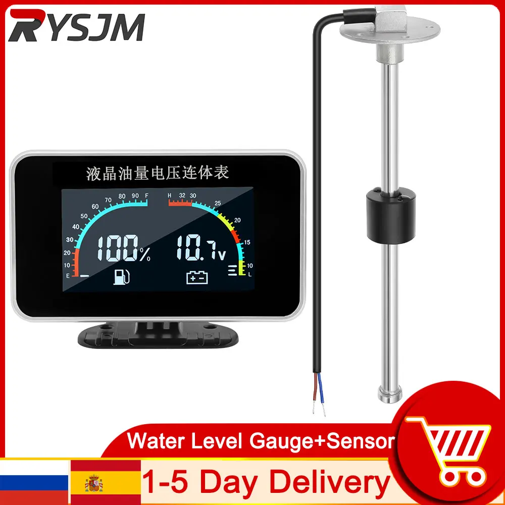 

2 IN 1 Fuel Level Gauge Voltmeter With Fuel Float Sensor LCD Car Meter Voltmeter for Motorcycle Auto Fuel Flow Sensor Liquid