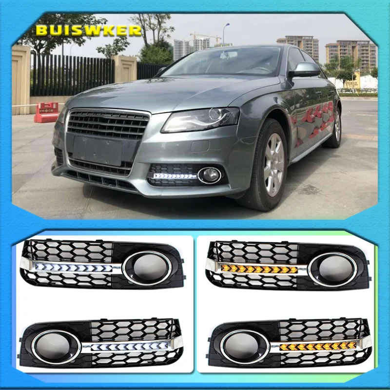 

1 пара для AUDI A4 B8 2009 2010 2011 ячеистая сетка решетка плавные светодиодсветодиодный дневные ходовые огни противотумансветильник фары крышка указатель поворота