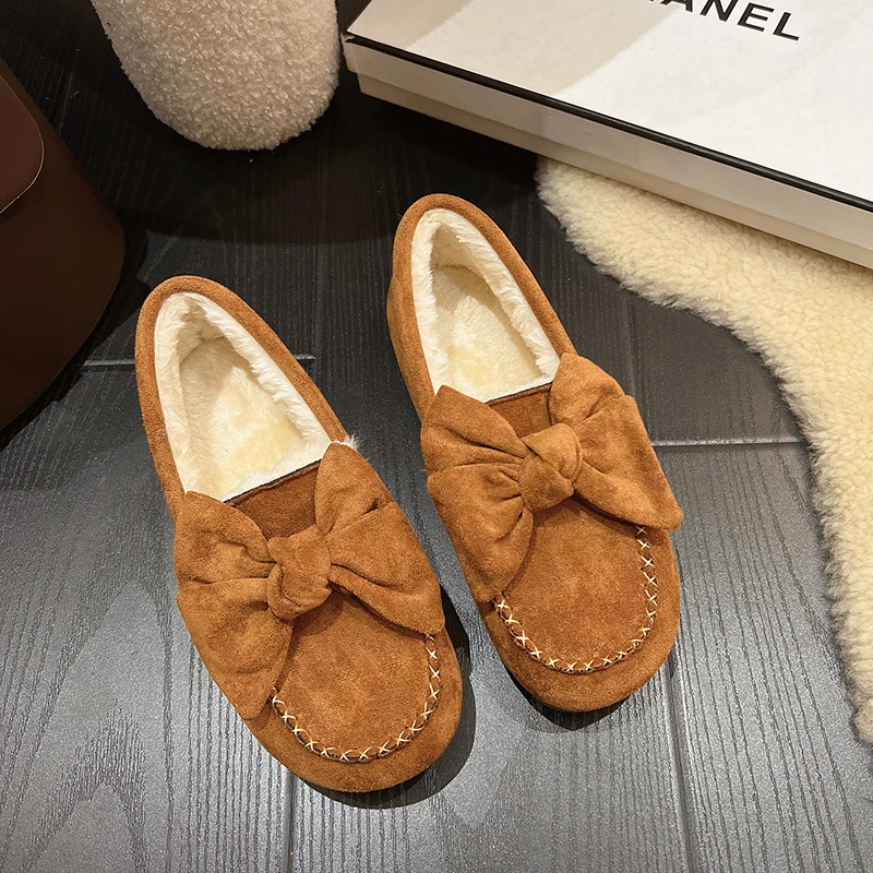 

Winter 2022 Women's Flat Boots Casual Loafers with Velvet Warm Bow Lovely Shoes Non-slip Women's Boots Zapatos De Mujer