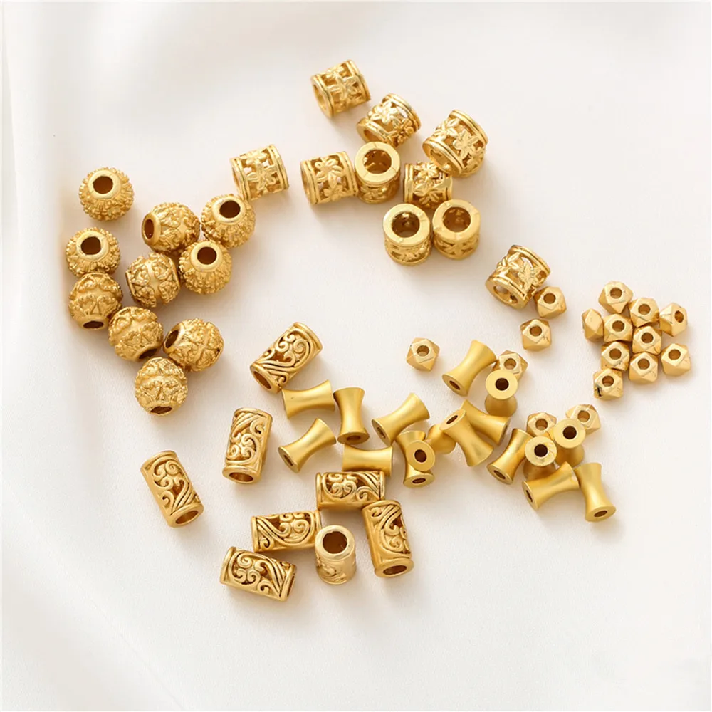 

Sand gold four-sided faceted cylindrical barrel beads carved love spacer beads handmade DIY decorative chain accessories