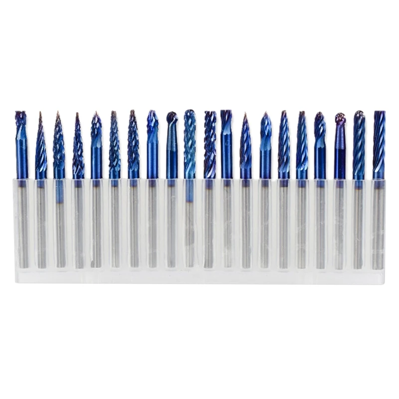 

20 Rotary Tool Set, 3X3mm, Blue Coating Super Nano, Double Cut and Single Mixed Rotary File, Engraving Sharpening Head