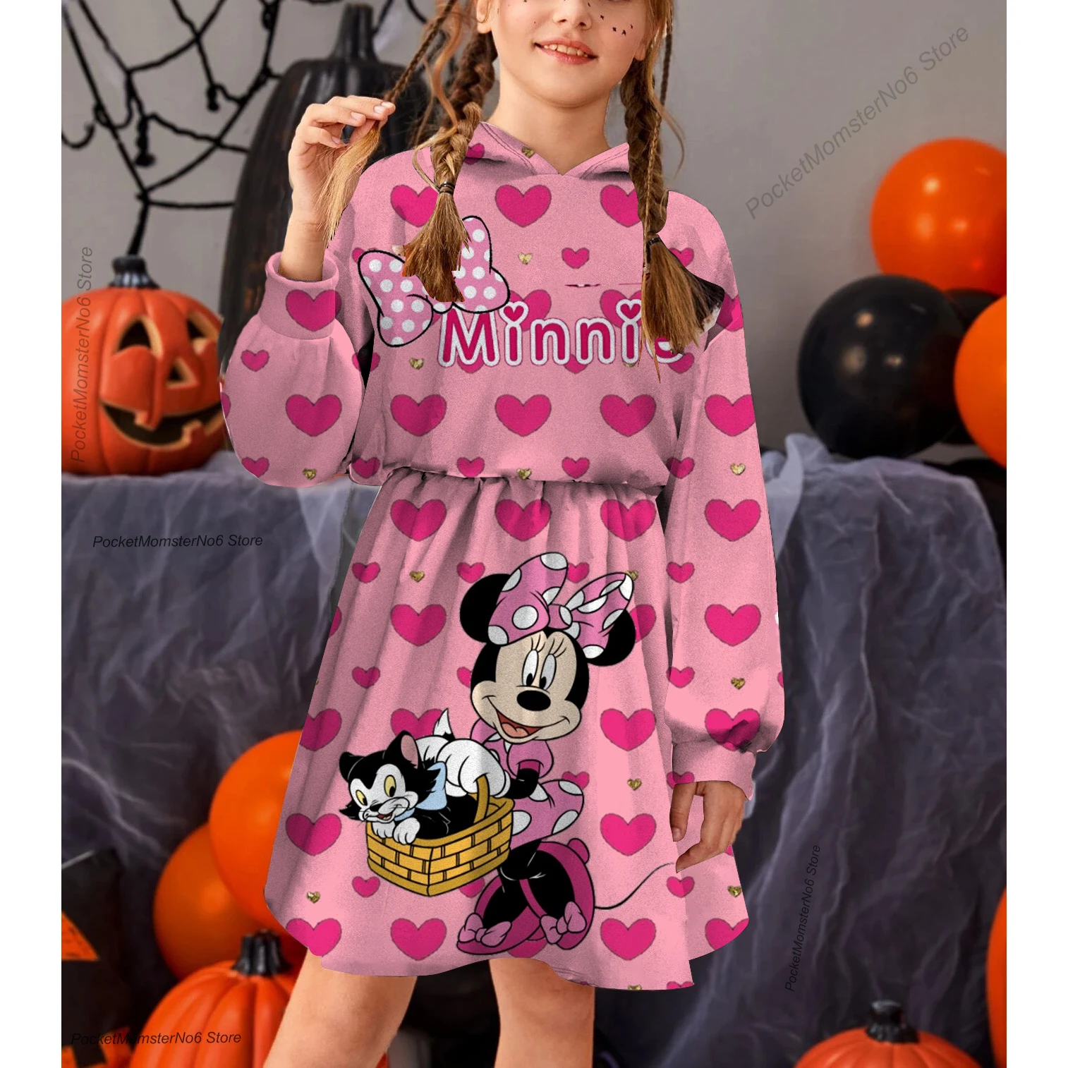 Купи Autumn Winter Children's Clothing Princess Dress Printed Hoodie Long Sleeve Dress Casual Cartoon Disney Mickey Minnie Dress за 432 рублей в магазине AliExpress