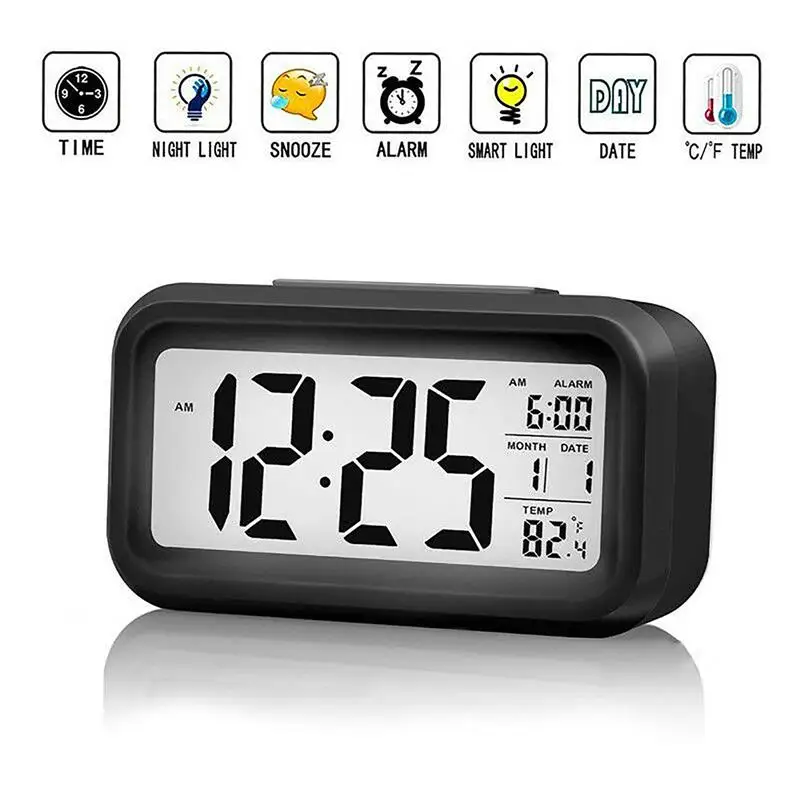 

Цифровой будильник с ЖК-дисплеем, настольные часы с функцией повтора, с ночным светом, календарем, термометром, электронные часы высокой чет...