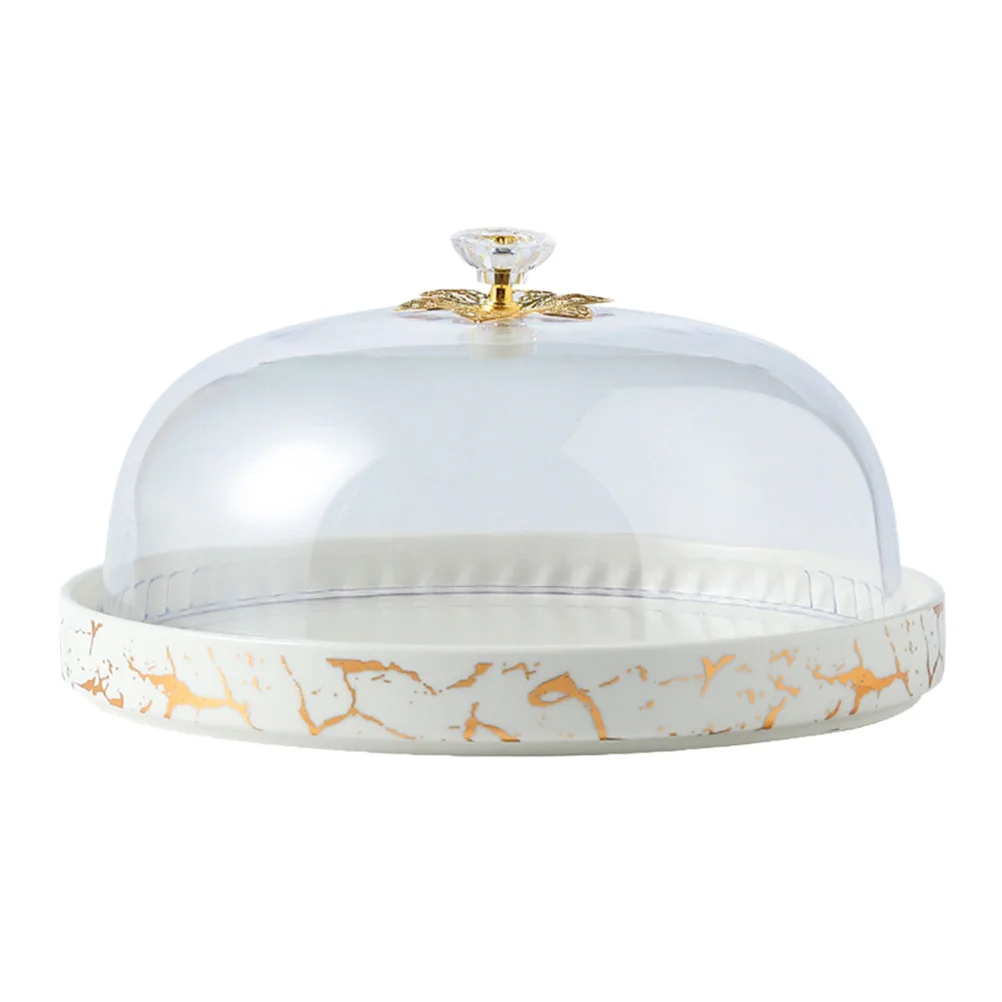 

Vintage Round White Ceramic Cake Plate and Clear Glass Dome with Handles
