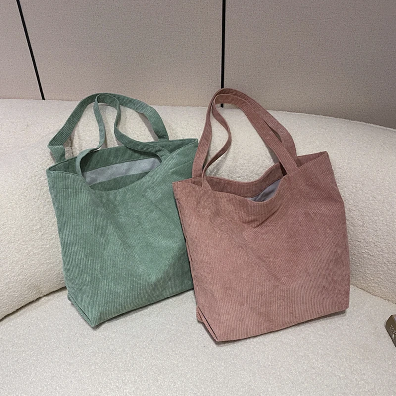 

Corduroy Shopper Woman Bags Large Capacity Casual Tote Underarm Design Solid Simple Handbags For Women Spring Trend Shoulder Bag