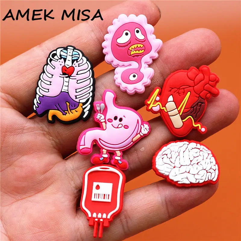 Freeshipping 1pcs Human Organs Shoe Charms Heart Brain Stomach PVC Shoe Accessories Decoration Fit Croc Jibz Party Kids Gifts