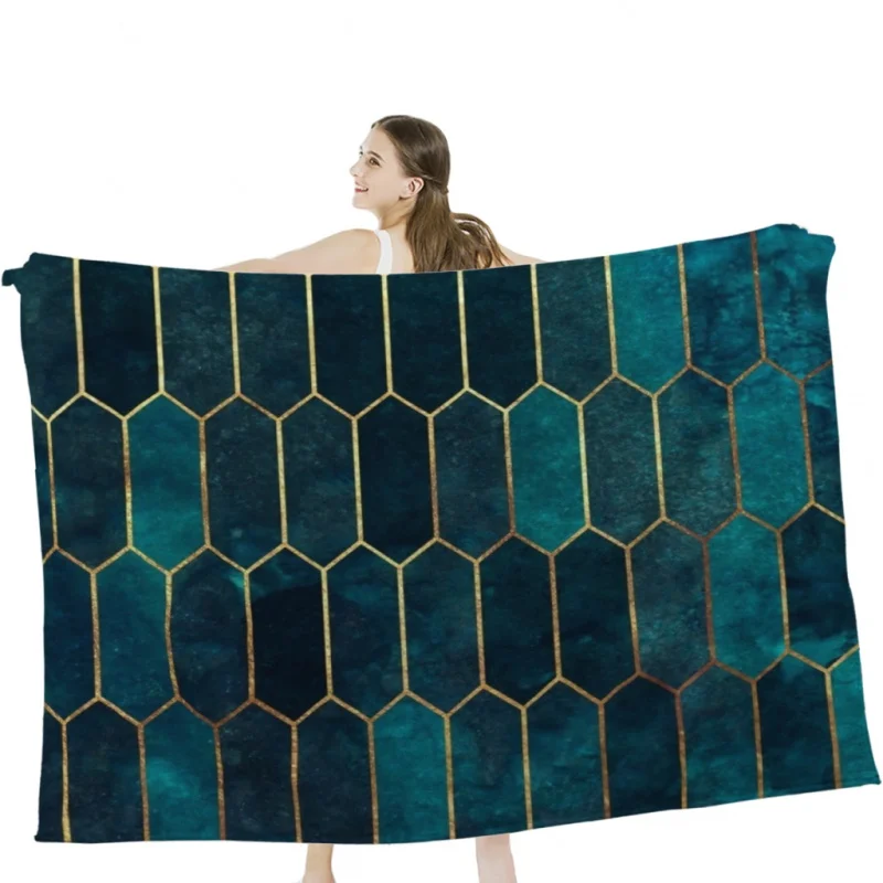 

and Blue Gold Pattern Soft Velvet Blanket Lightweight Bed Blanket Home Decor Fleece Blanket