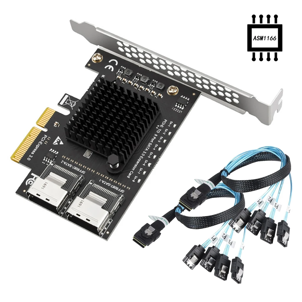 Плата расширения SATA PCIE к SFF8087 Mini SAS 8 порт SATA 3,0 для контроллера PCIe3.0 к SFF-8087 ASM1166 адаптер чипа