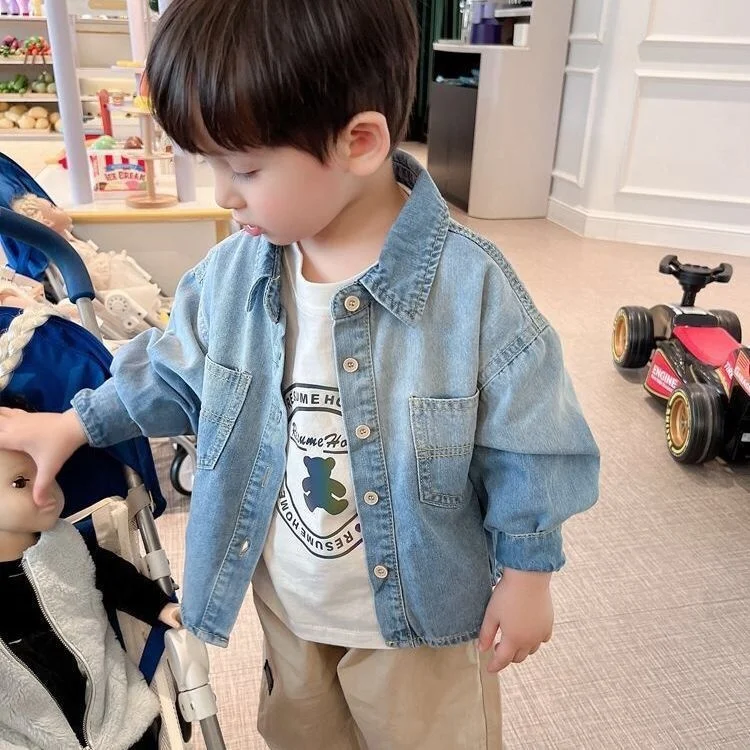 

Boys' shirt long sleeve denim jacket spring and autumn children's shirt baby denim shirt thin outer wear