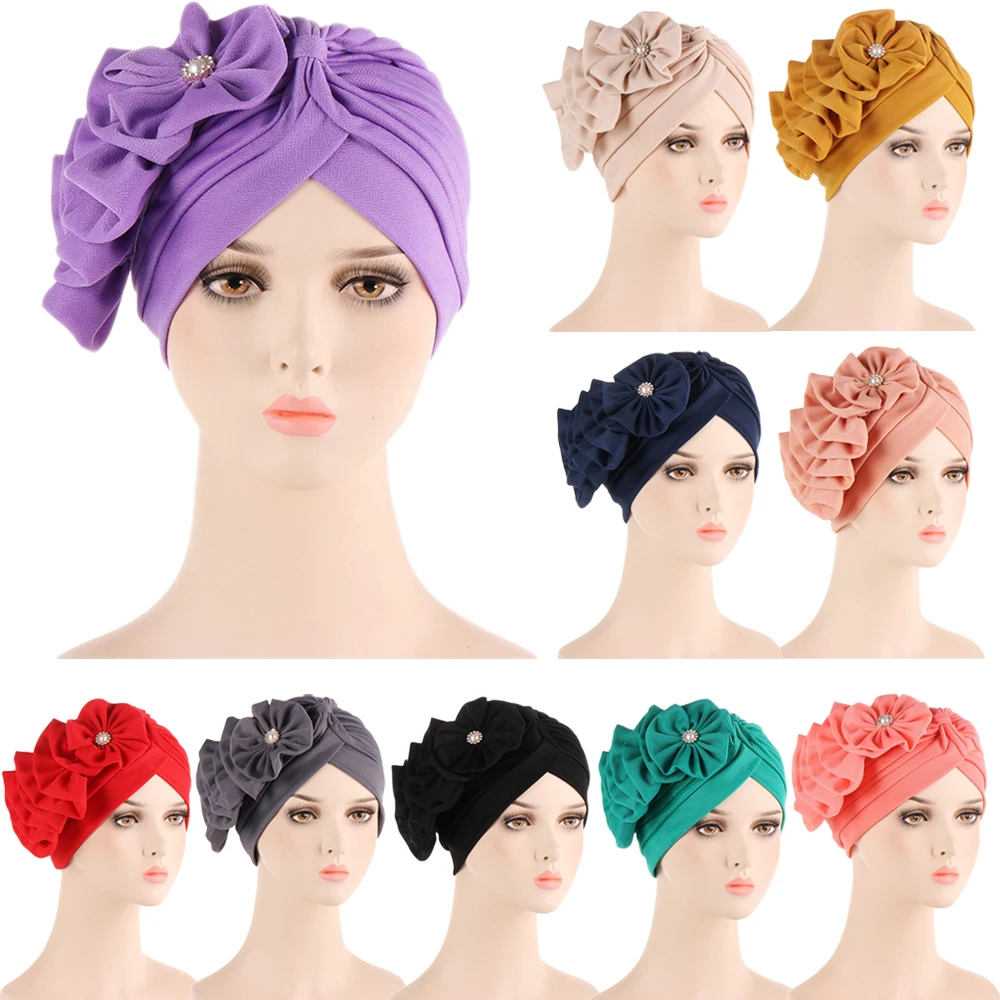 

Flower Turban Women Hair Loss Bonnet Muslim Hat Chemo Cap Hijabs Headscarf Female Musulmane Head Wraps Indian Hat Beanie Cover
