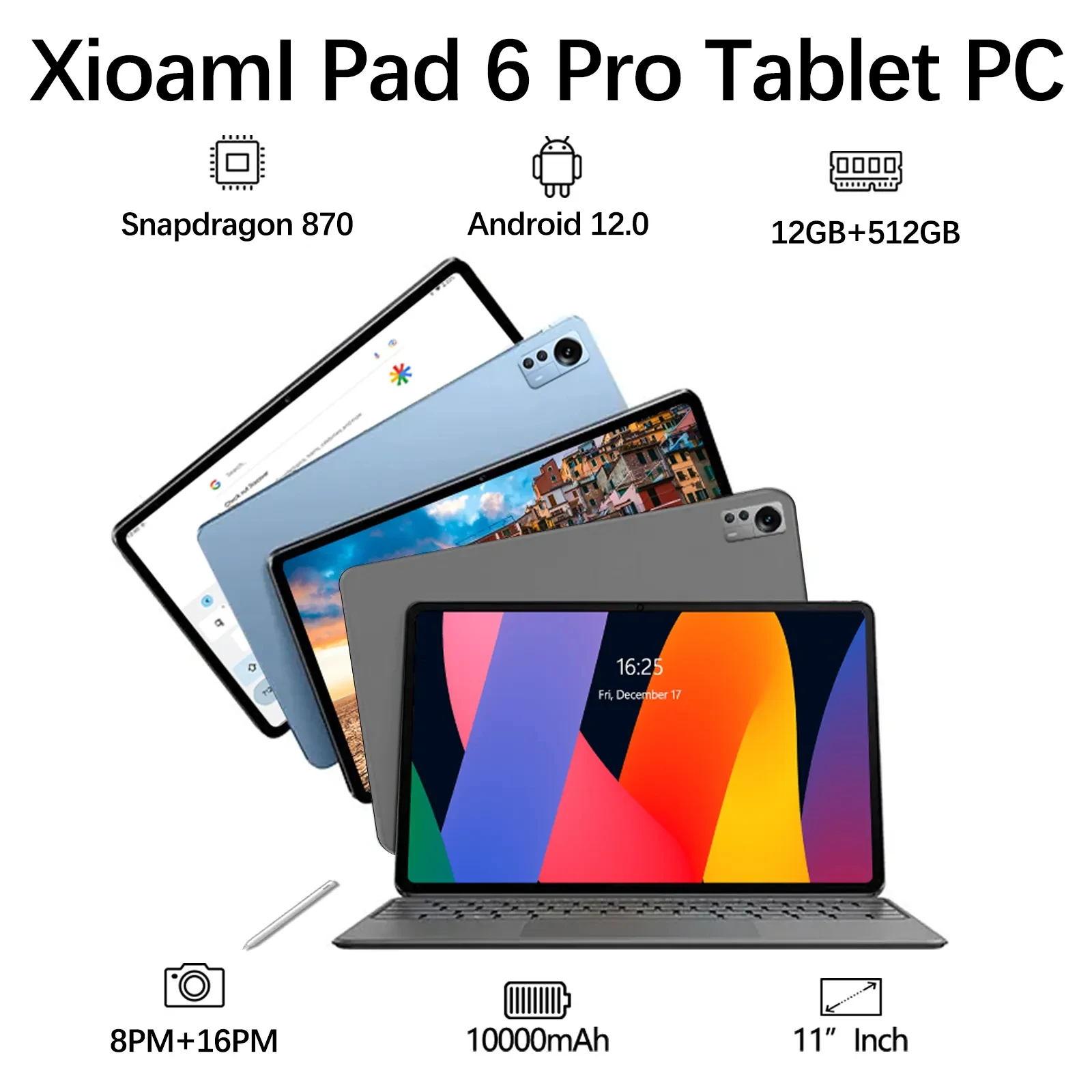 

2023 New Original Global Version Pad 6 Pro Tablets PC Snapdragon 870 ROM 12GB RAM 512GB Tablet Android 12.0 5G WIFI HD 4K Mi Tab