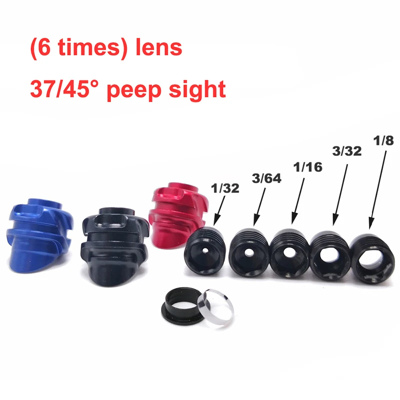 

37/45 Degree Compound Bow Peep Sight With 5pc Inner Core 6 Time Lens Aluminum Housing Clarifier Aperture 1/32 3/64 1/16 3/32 1/8