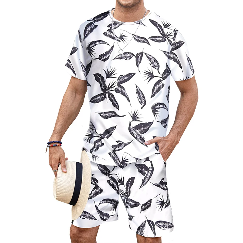 

2023 Men New Hawaiian Style T-shirt Set Beach Outfits Floral 3D Print Tracksuit Streetwear Shirts Shorts 2 Piece Set Sportswear