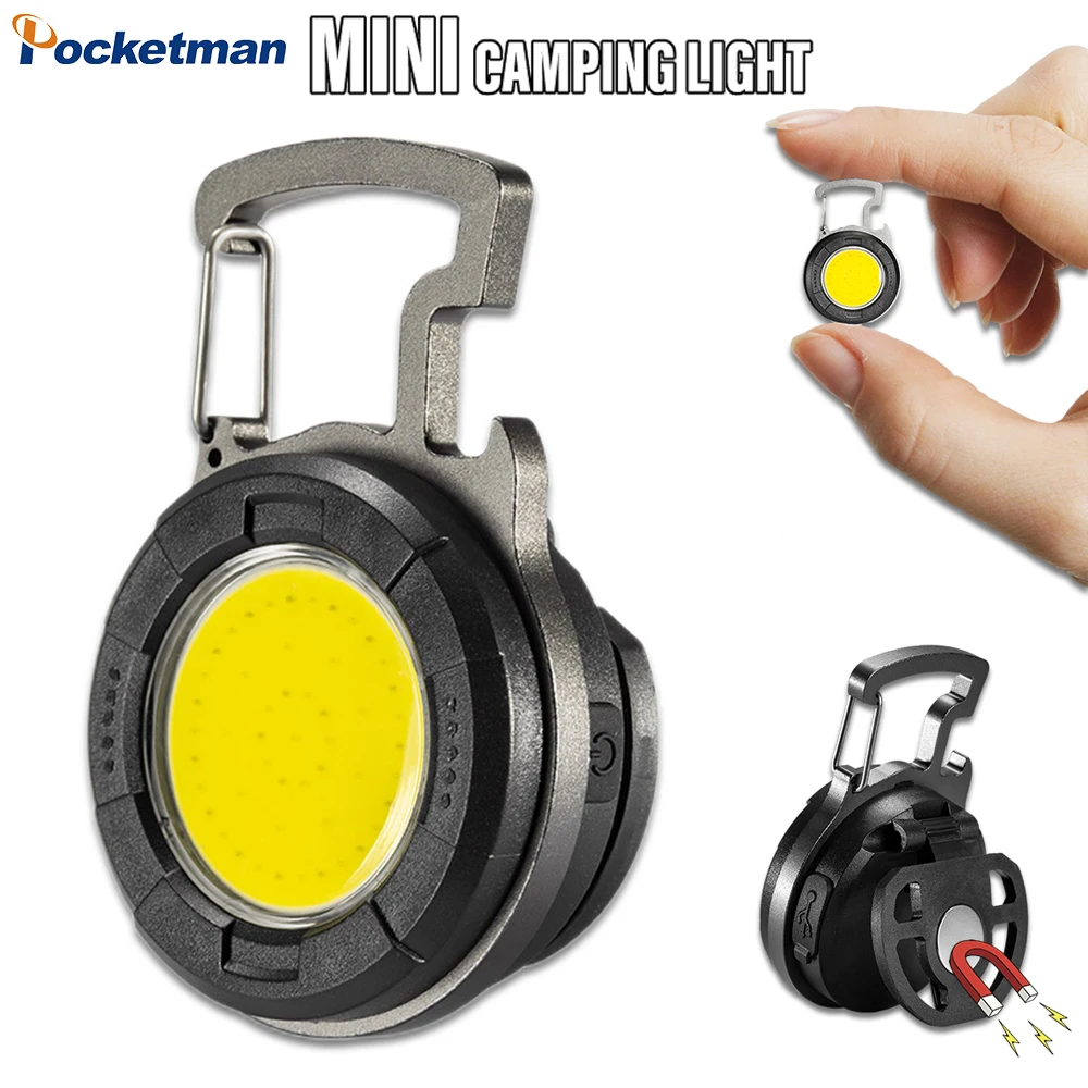 

Powerful Pocket MINI Flashlight COB Keychain Camping Light Lantern Work Light Red Floodlight with Strong Magnet Clip Waterproof