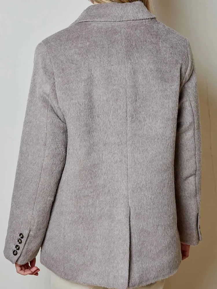 Повседневное однотонное женское пальто с лацканами элегантное однобортное