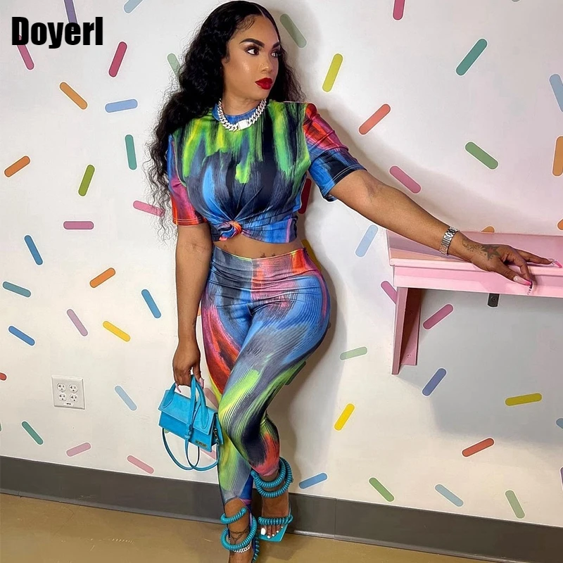 Соблазнительные Клубные костюмы Tie Dye из 2 предметов для женщин комплект двух