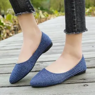 

New Fashion Ladies Ballet Flats Woven Shoes Pointed Toe Breathable Spring and Autumn Plus Size Shallow Mouth One-step Flat Shoes