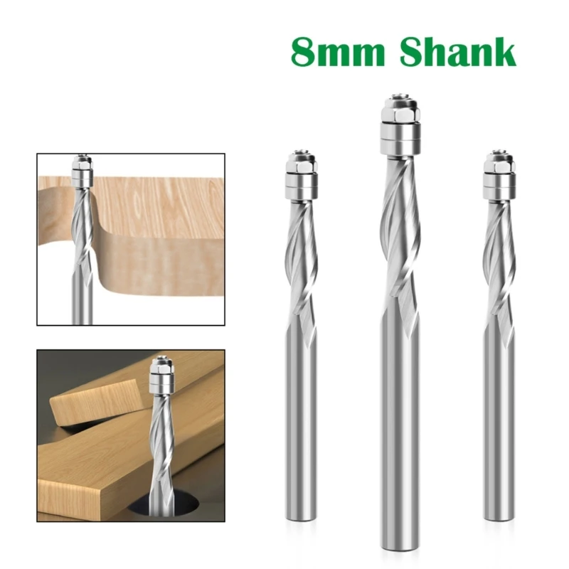 

8mm Shank Flush Trim Solid Carbide Spiral Top Bearing Router Bit UP-Cut End Mill Bit Face Wood Milling Cutter Woodworking Tool