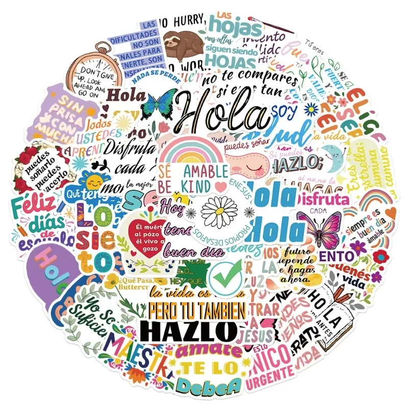10/50 шт. наклейки с испанскими мотивационными высказываниями водонепроницаемые
