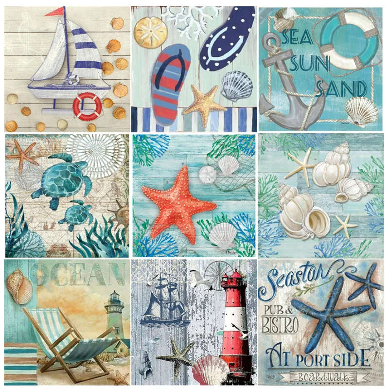 

DIY Cartoon Diamond Painting Beach Shell Starfish Cross Stitch Kits Full Round/Square Drill Diamond Embroidery Mosaic Home Decor