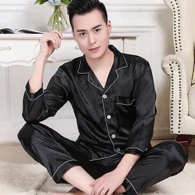 Pajama Set High Quality Silk Pajama for Men Sleep Tops Trousers Two Pieces Long Sleeved Sleepwear Satin Set Plus Size Pyjamas