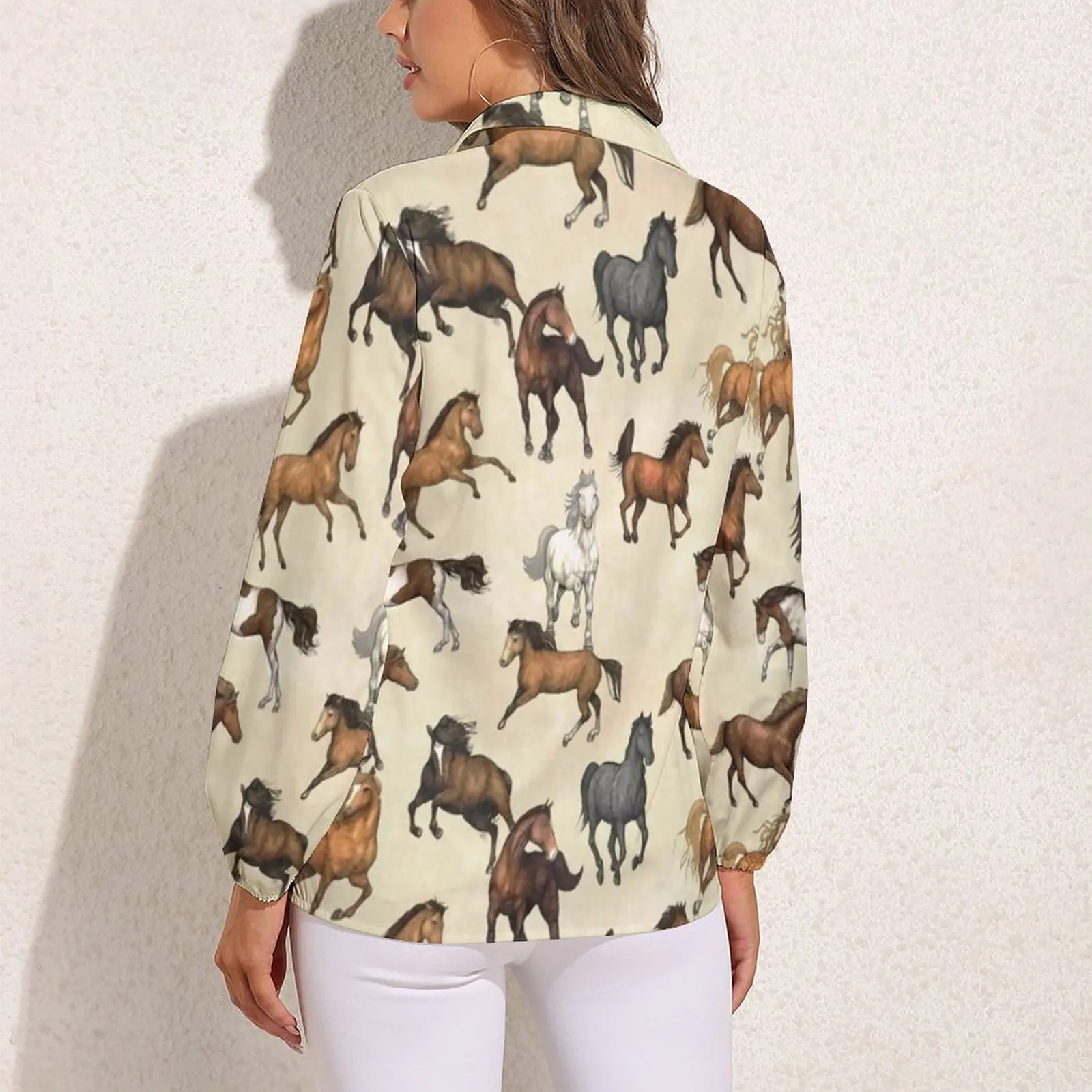 Женская Осенняя блузка с длинным рукавом и принтом животных |