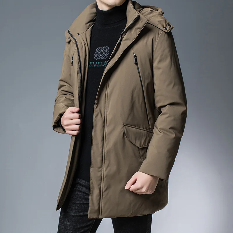 2022 Winter Men Black Khaki Puffer Hooded Overcoats Thick Thermal Hood Detachable Design Puff Bacic Coats Male Warm Outerwear