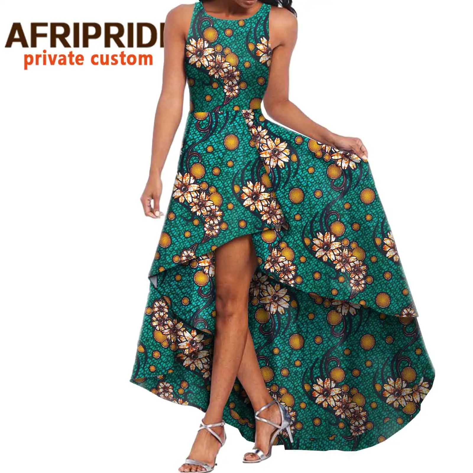 African Print Dresses for Women Sleeveless High Waist Maxi Dress Ankara Clothes Pure Cotton Plus Size Casual A-line A2125003