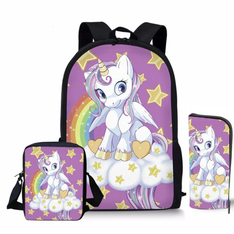 3 Piece Anime Children Unicorn Large Backpack Sac Licorne Girls Boys Shoulder Bags School Pen Bag In Kindergarten Travel Gift