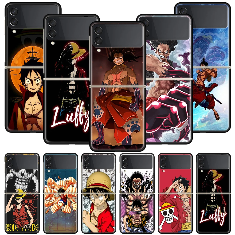 

One Piece Monkey D Luffy Funda Phone Case For Samsung Galaxy Z Flip 3 5G Luxury ZFlip3 Black PC Hard Shockproof Back Cover Coque
