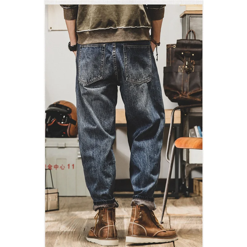 men clothing 2022 Autumn and Winter New vintage Versatile Straight Large Haren pants loose recreational temperament Jeans fema