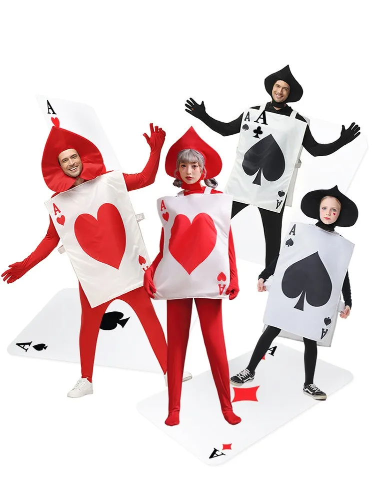 

Adult Child Ace Of Spades Hearts Poker Playing Card Halloween Cosplay Costume Kids Tunic Hat Suit Funny Costumes For Stage Shows