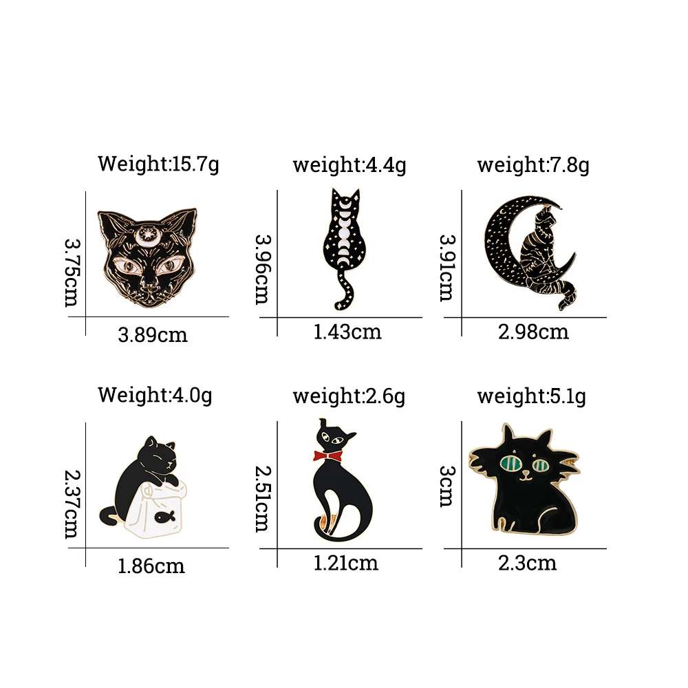 6 стилей стильные черные кошачьи эмалированные булавки металлические броши в