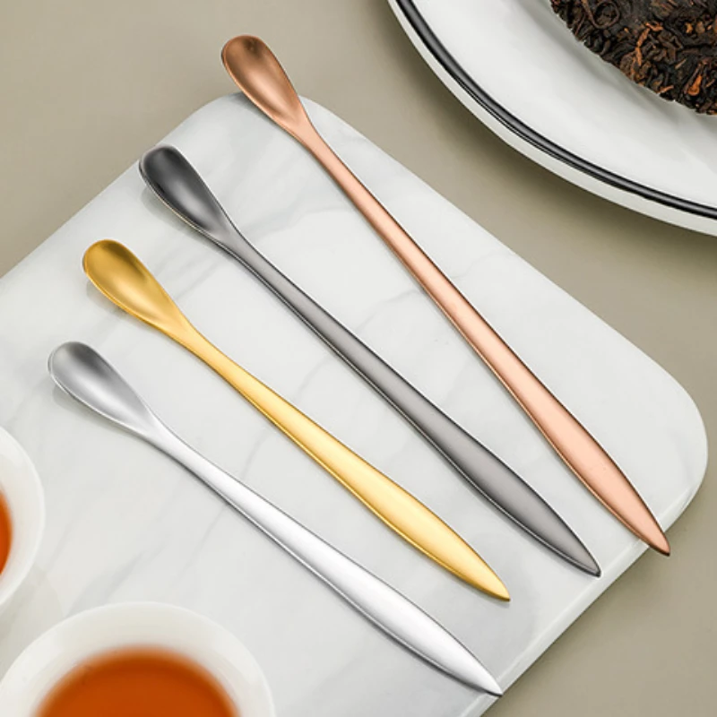

Stainless Steel Two in One Teaspoon Long Handle Cutlery Home Coffee Tea Stirring Spoon Tableware Mini Scoop Utensils for Kitchen