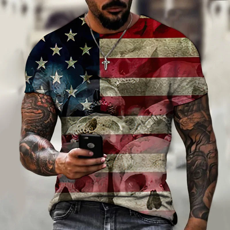 

American Flag 3D Printing Design Summer Men's Clothing T-shirt Short-sleeved Street Harajuku Retro European And American Style
