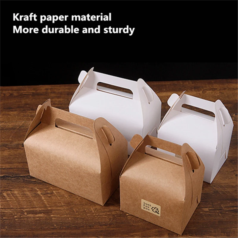 10 pcs High-quality Cake Food Candy Kraft Paper Box With Handle Portable Box Cake Box Birthday Wedding Party Candy Gift Packing