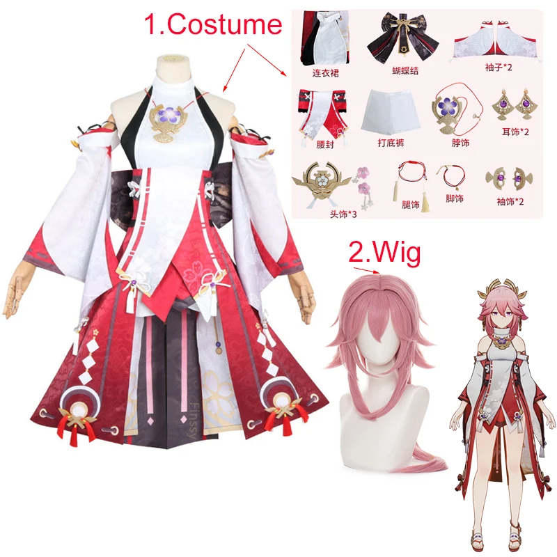 

Genshin Impact Guuji Yae Yae Miko Cosplay Costume Halloween Carnival Party Women Anime Dress Including Belt Headdress Bow tie