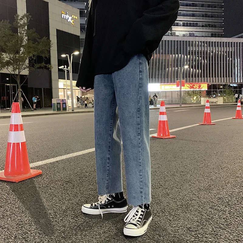 

Men Jeans Ankle Length Solid Ripped Large Size 3XL Korean Style Chic Leisure Simple All-match Fashion Vintage BF New Loose Mens