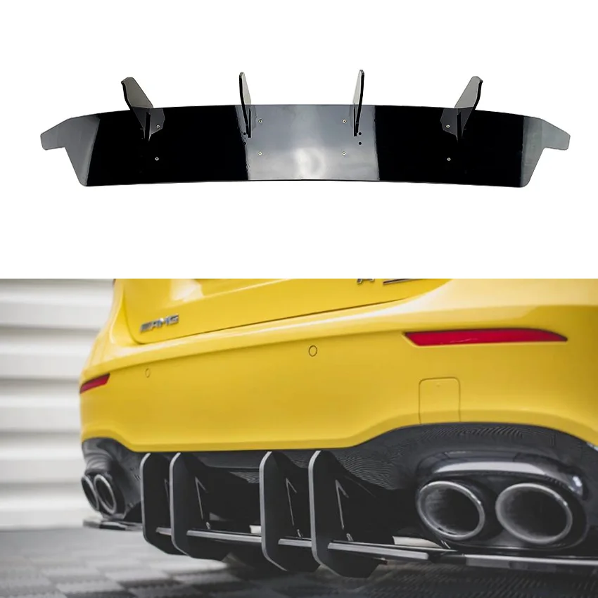 Car Styling Rear Bumper Spoiler Canard Decoration Cover Trim For Mercedes Benz A Class W177 A35 A45 AMG Black Diffuser Splitter