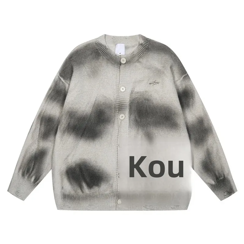 Винтажный модный брендовый мужской вязаный свитер оверсайз с принтом потертый