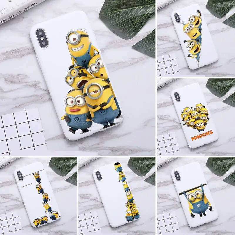 

Minions Phone Case For iphone 14 Plus 13 12 11 Pro Max Mini XS X Xs SE 2020 XR Candy White Silicone Cover