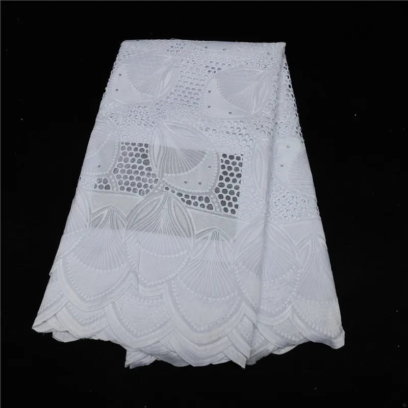 

Latest African White Cotton Fabric 5Yard Swiss Voile Lace Cloth Embroidery Material Tissu Africain Broderie Coton For Dress LC10