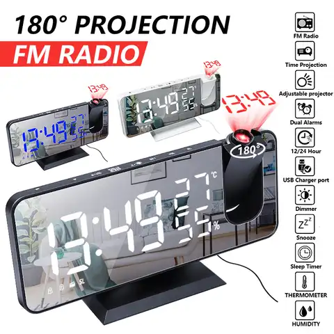 Светодиодный цифровой будильник часы настольные электронные настольные часы USB Пробуждение FM-радио проектор времени функция повтора 2 буди...