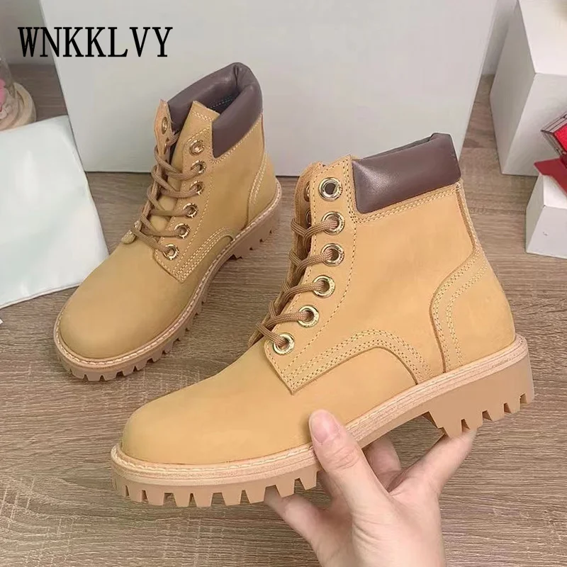 

2022 Flat Sole Round Toe Martin Boots Women Motorcycle boots Autumn Lace Up Solid Cauasl Short Boots Western Cowboy Long Boots