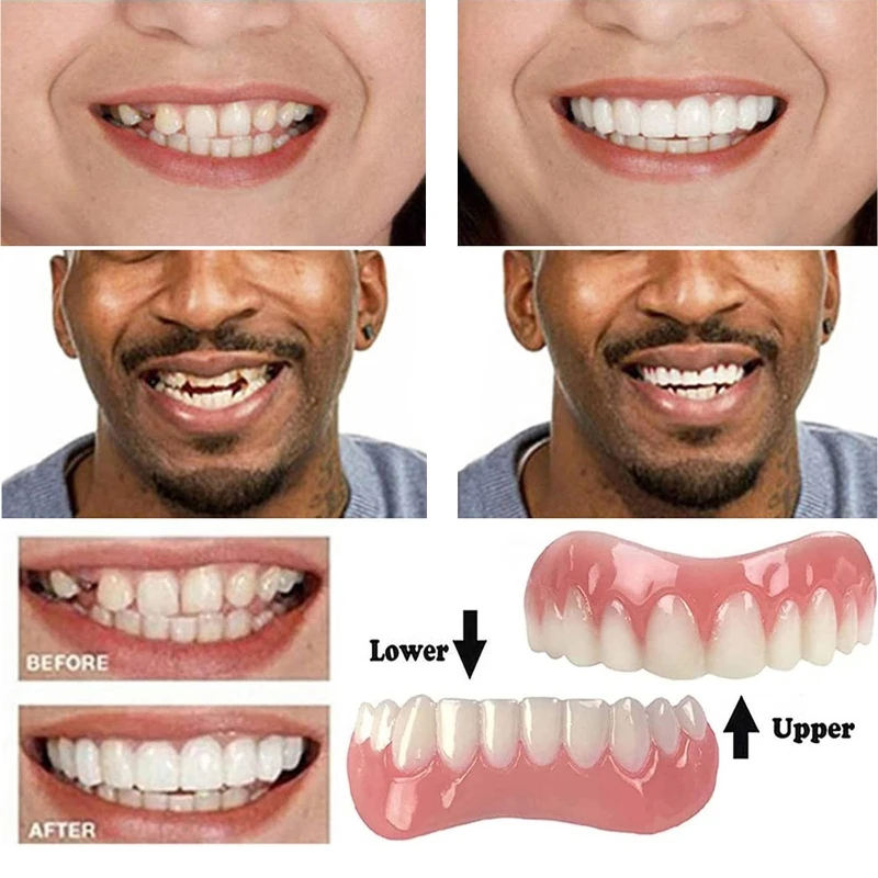 

False Teeth Silicone Upper Lower Veneers Perfect Laugh Veneers Dentures Paste Fake Teeth Braces for Tooth Oral Hygiene Tools