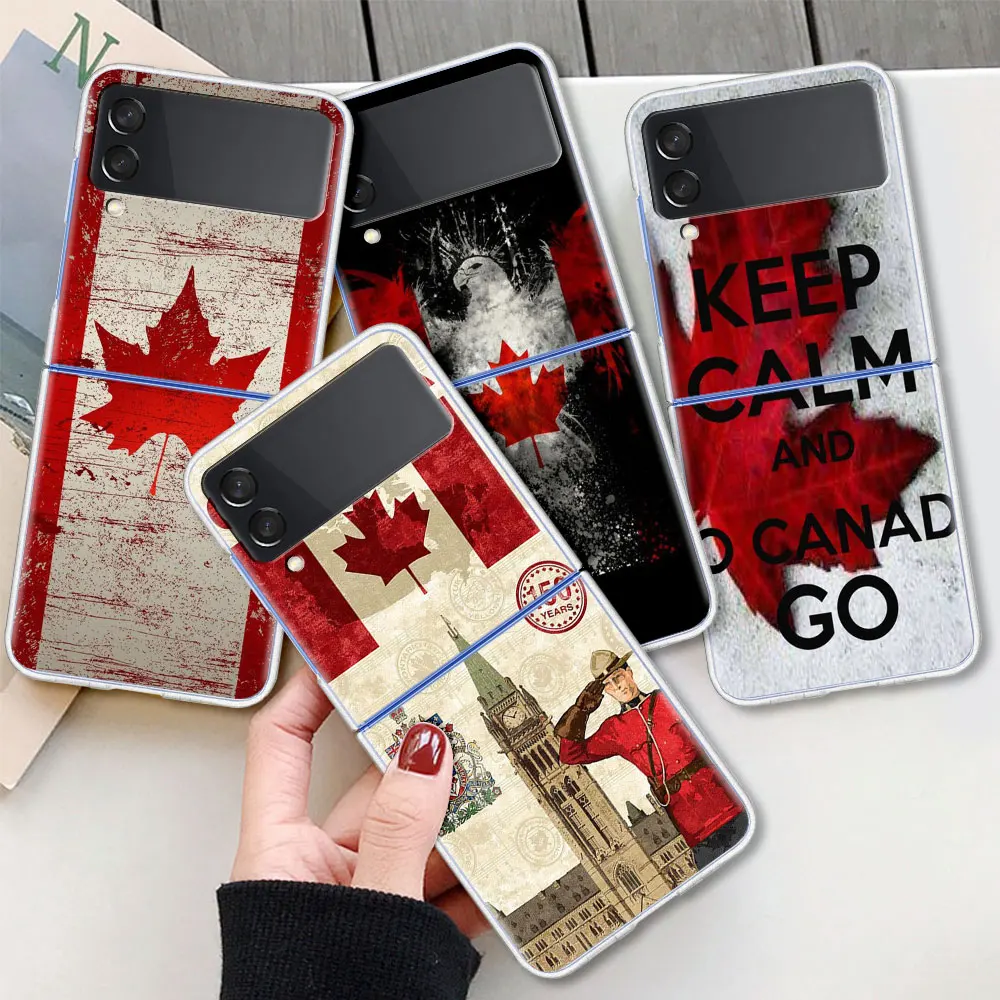 

Canada Flag For Samsung Galaxy Z Flip 3 Case Folding anti-fall for Samsung ZFlip3 Z Flip3 5G Transparent Protective Cover Shell