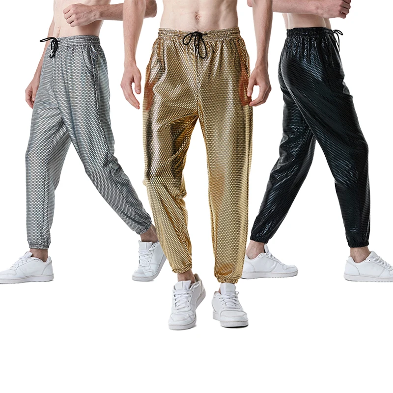 

Parklees, серебристые, металлические, сверкающие, мужские спортивные штаны, новинка 2022, длинные штаны с алмазным принтом для ночного клуба, диск...