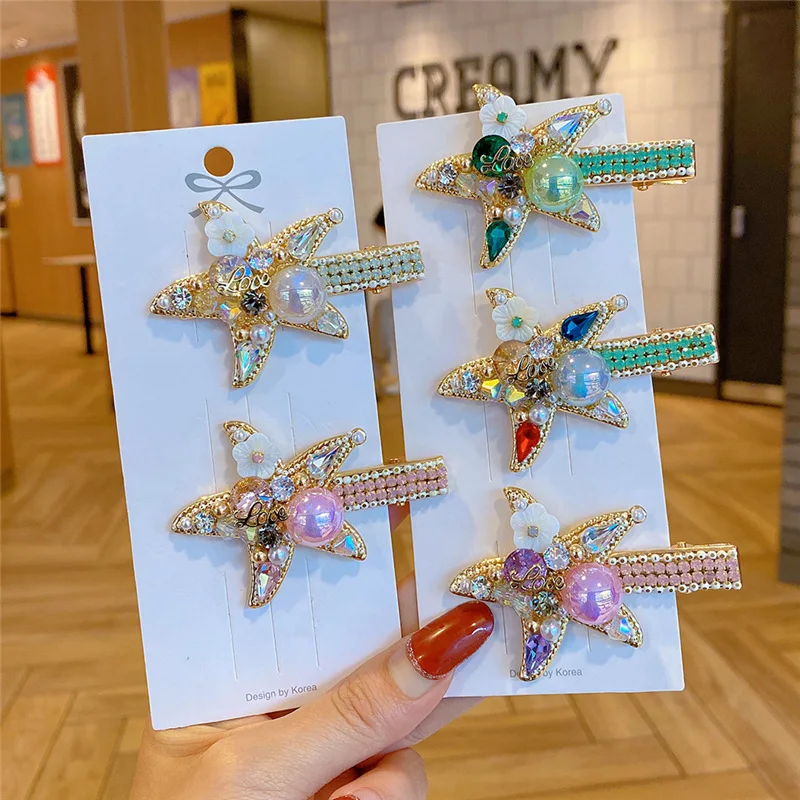

Luxury Hair Clips for Women Crystal Starfish Hairpin Hair Accessories Fashion Rhinestone Pearls Barrette Pin Girls Gift Headwear